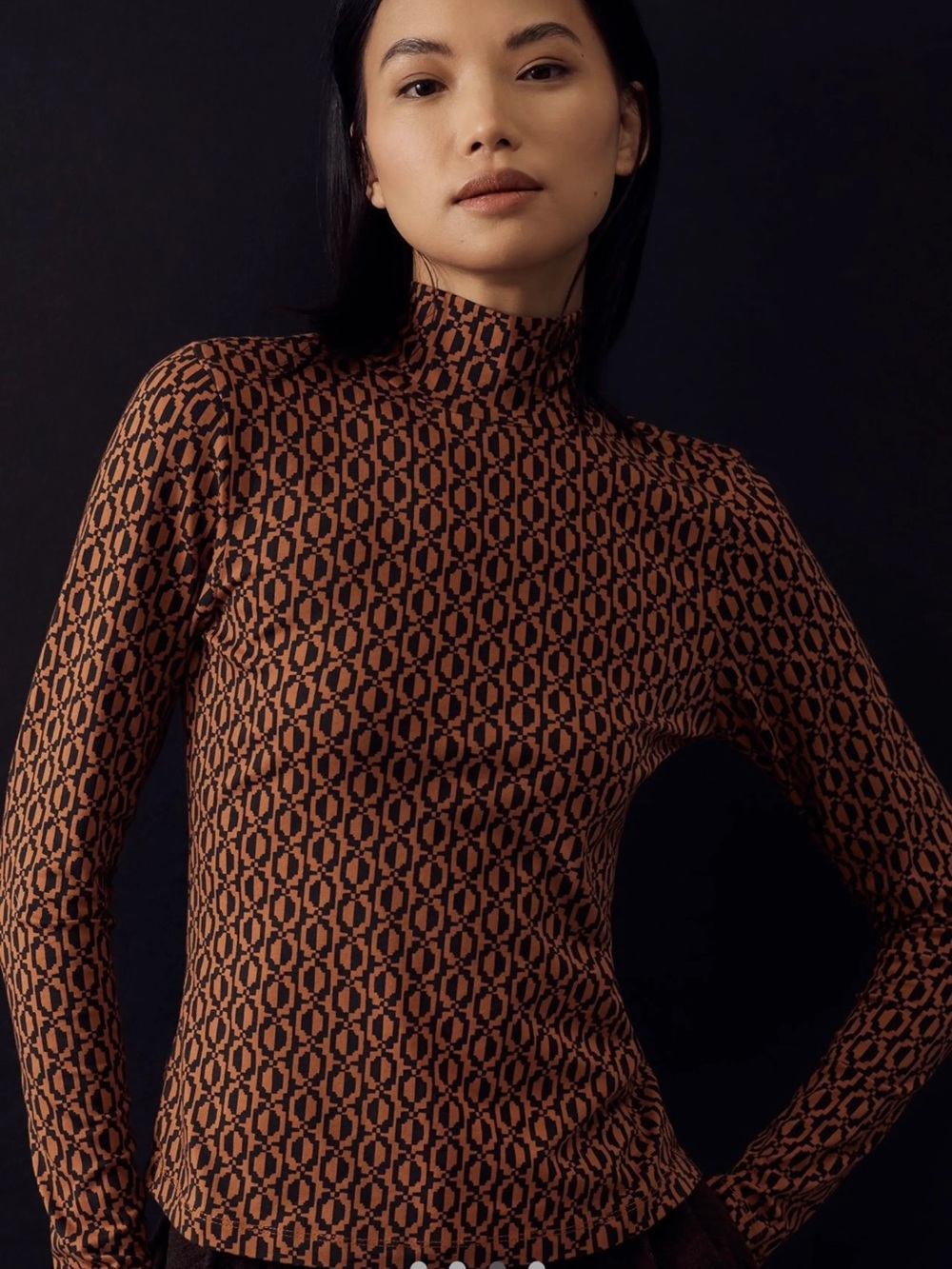 Nwot Maeve Orange and Black Geometric Long-Sleeve Turtleneck